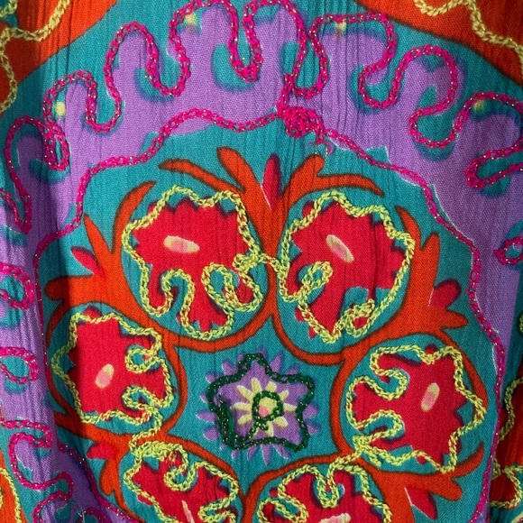 Gold & Silver Paris Dress Sz TU/OS Floral Boho Embroidered Beaded Caftan India - Picture 10 of 16